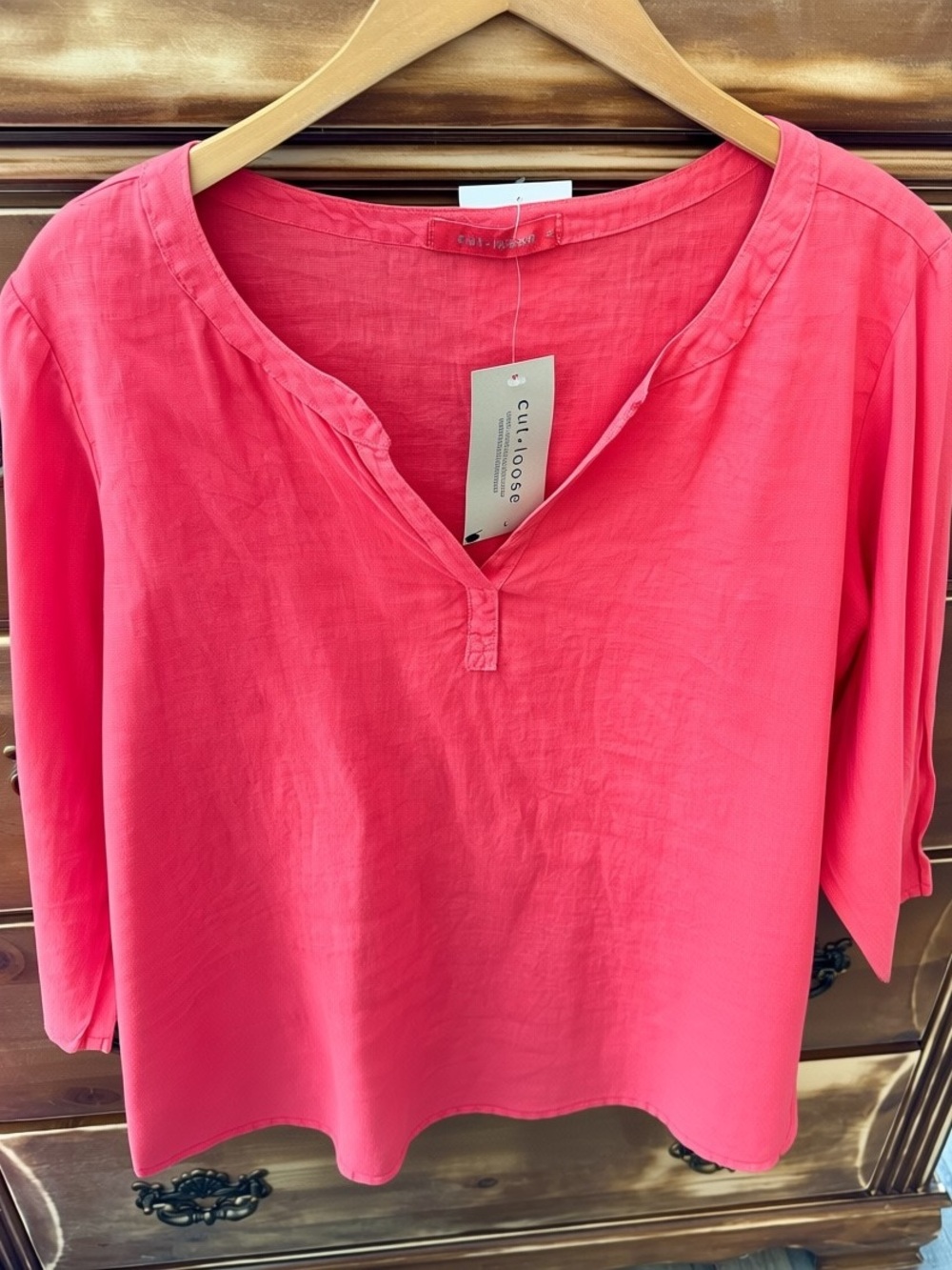 Cut Loose 100% Linen Coral Popover Top NWT Size Large